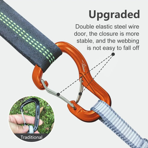 Heavy Duty Carabiner Clip 8KN 800KG Ultra Lightweight Aluminum Carabiners With Double Door D Ring showing upgraded secure closure