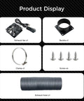 High Speed Fume Extraction Kit With 4000 RPM Ventilation Fan components display: fan, buckle, clamp, screws, 2-meter hose.