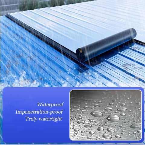 Heavy Duty Self Adhesive Asphalt Roofing Tape With Thick Aluminum Foil Backing For Quick Leak Sealing And Bulletproof Waterproof Exterior Cladding Roll applied to a roof under rain.