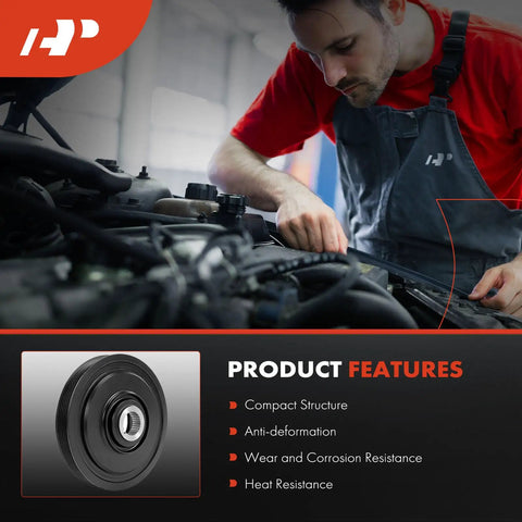 Mechanic installing Engine Harmonic Balancer Crankshaft Pulley for Hyundai Genesis Coupe 2010-2014 2.0L DOHC L4 with black finish