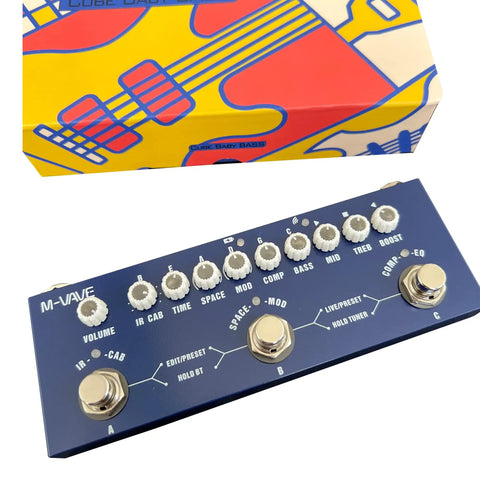 Portable Multi Effects Bass Pedal With IR Loading And 8 Amp Models For Electric Guitar front view with knobs and colorful box