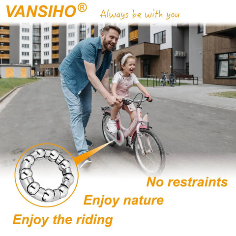 Father assisting daughter on a bike with Bike Crank Bearing Set, 4 Pieces Stainless Steel Ball Bearings, 5/16 Inch Ball Size inset.