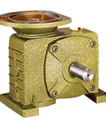 High Output Worm Gear Reducer Box With Multiple Speed Ratios Up To Sixty One compact steel housing shown from the side.