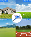 Collage of courtyard, soccer, wide grass, and baseball fields with central image of Su-27 Foam RC Airplane for Teens and Adults