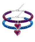His And Hers Dope Mood Heart Hematite Bracelets Set Adjustable Stainless Steel Couple Bangles With Color Changing Temperature Charm