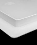 Close-up view of Zero Stress Installation Removable Plastic Access Panel With Frame Built Right for 6x9 openings, white plastic.