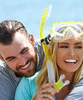 Couple enjoying beach with Vapor Semi Dry Snorkel For Snorkeling Mask And Underwater Breathing Gear With Purge Valve Easy Breathing