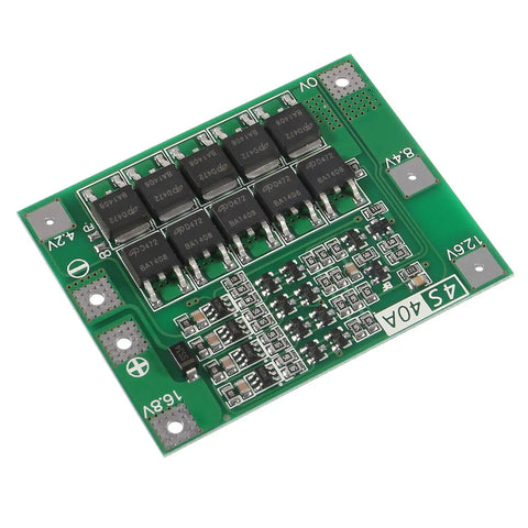 Heavy Duty 2 Pack 4S 40A 16.8V Lithium Battery BMS Protection Board front view with balance charging circuit.