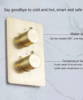 UMJIGF 12 Inch Brushed Gold Shower System Thermostatic Shower Faucet Set with Rotatable Tub Spout temperature control panel with knobs.
