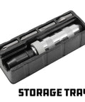 1/2 Inch Drive Impact Driver Set With Extractor Tool For Slotted And Phillips Bits in black storage tray