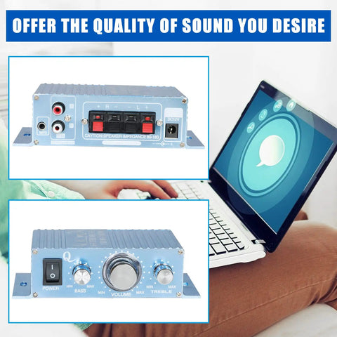 Mini Car Audio Amplifier With Bass Boost And Volume Knobs, 2 Channel Hi Fi Stereo Receiver, 40W Output, compact design