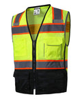 Hi Vis Safety Vest Class 2 Type R ANSI ISEA 1072020 With Lime Black Color, Tear Resistant Oxford Front, Size Large