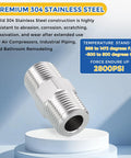 Five Pack Beefy 304 Stainless Steel Pipe Fittings Three Eighths Inch Male NPT To Three Eighths Inch Male NPT Hex Nipple Adapters