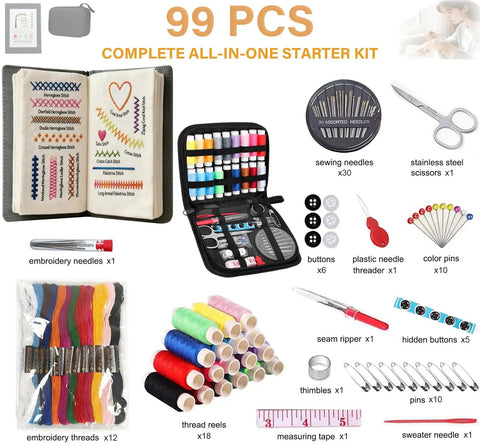 Beginner Friendly Embroidery Kit For Newbies With 99 Piece All In One Toolkit Linen Cloth Step By Step Video Instructions set displayed.