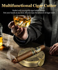 V Shape Cigar Cutter 3 In 1 With Stainless Steel Blade Integrated Holder And Decompression Rotator on bar with cigar