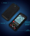 Smart Auto Ranging Digital Multimeter TRMS 6000 Counts Handy Electrical Tester with backlit display and labelled features