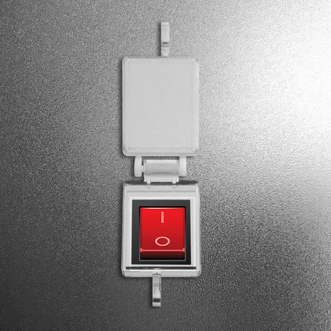 Dope Ship Type Rocker Switch Cover With Clear Flip Top Shield And Double Sided Adhesive on red switch, preventing accidental activation