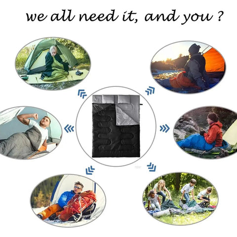 Double Sleeping Bag For Two With 2 Pillows, Queen Size XL For Two Adults, 3 Season Warm Cold Weather Comfort, Waterproof Exterior