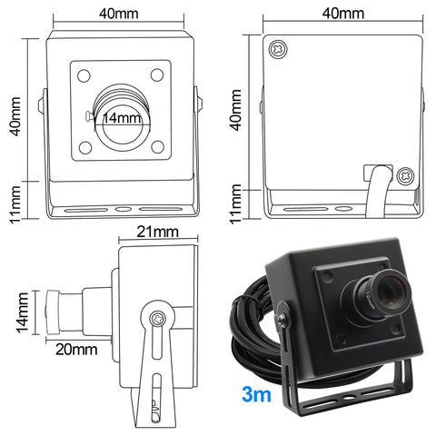 1080P 120fps High Speed USB Camera With 12MP Sensor, front and side views, 12mm lens, 26° HFOV, ideal for PC, laptop, Raspberry Pi.