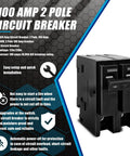 100 Amp 2 Pole Plug-In Circuit Breaker For 120/240V Systems, Thermal Magnetic Protection, side view with features highlighted