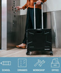Person using Collapsible Rolling Cart With Handle, 55L Four Wheel Utility Cart For Teachers, Travel, Groceries And Storage, in elevator