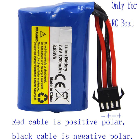 2 Pack 7.4V 1200mAh Li-ion RC Boat Battery With SM 4P Connector And USB Cable Replacement For HJ808 HJ823 2.4GHz Remote Boats
