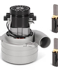 Front view of Aumtoni 240V central vacuum motor assembly with two carbon brushes and gasket