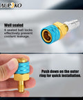 Well-sealed R1234YF To R134A Low Side Quick Coupler for Car AC Charging with leak-free installation guide