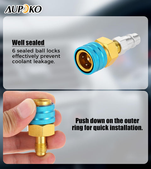 Well-sealed R1234YF To R134A Low Side Quick Coupler for Car AC Charging with leak-free installation guide