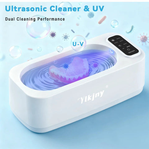 Image of a 55KHz 400ml Ultrasonic Cleaner With Four Cleaning Modes And LED Light, showcasing a retainer being cleaned inside.