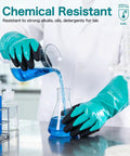 Grind Ready Reusable Nitrile Chemical Work Gloves With Soft Nylon Lining And Black Sandy Non Slip Grip For Serious Acid Alkali Oil Protection On Auto Shop Jobsites X Large, handling chemicals in laboratory.
