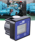 High Accuracy Fuel Flow Meter With LCD Display For Gasoline Kerosene Engine Oil And Water Flow Rates In A One Half Inch Inlet Outlet Aluminum Alloy Digital Flow Sensor For Precise Control And Low Flow Measurement, shown in a workshop setting with generators
