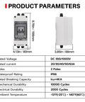 63 Amp DC Solar Disconnect Switch Isolator 1000V For Solar Power Weatherproof RV Breaker Box with product dimensions