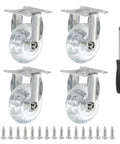 2 Inch Fixed Caster Wheel Set 4 Pcs Clear PU Rigid Non Swivel Furniture Wheels With 16 M4 Screws And Screwdriver For Cabinets Workbenches Carts Trolleys