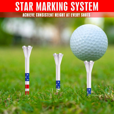 Five Prong Plastic Golf Tees Set With Star And Stripe Marking System 120 Pack including 100 tees at three and a quarter inches