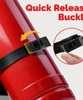 Close-up of the 5 Pack Fire Extinguisher Mount Brackets 5 Lb Metal Strap Holder showing quick release buckle design.