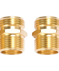 Brass Garden Hose Adapter 3/4 GHT To 3/4 NPT Male Connector Two Pack Durable Leak Free, showing two brass adapters side by side.
