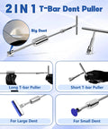 All In One 140 Piece Car Dent Removal Kit With T Bar Slide Hammer Bridge Puller Dent Lifter Suction Cups Glue Gun Tap Down Pen 100 Plus Puller Tabs For Easy DIY Dent Repair Of Dents Hail Damage And Door Dings, 2-in-1 T-bar puller