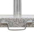 Close-up of Heavy Duty Granite Patio Umbrella Base With Handle And 2 Casters, showing metal handle on grey stone