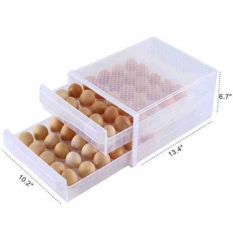 Two Tier Stackable Egg Organizer for Fridge Clear Plastic Egg Storage Bin Holds Up to 60 Eggs Drawer Design