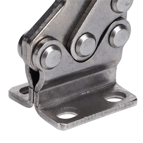 Close-up of a Stainless Steel Toggle Clamp With Quick Release Horizontal Welding Tool Self Locking Mechanism Delivers Rock Solid Grip