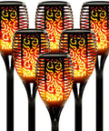 Six Pack Solar Torch Lights With Realistic Flickering Flame, 96 LED Outdoor Pathway Torches, waterproof and weatherproof design
