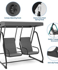 Two Person Outdoor Porch Swing Chair With Cozy Independent Cushioned Seats And Adjustable Canopy Heavy Duty Patio Glider