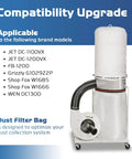 Tough As Nails Dust Collector Bag Kit with 21x31 inch 1 micron upper bag shown on dust collection system with compatibility info