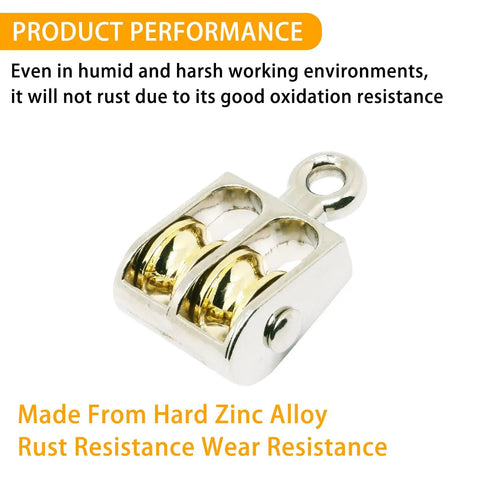 Four Pack 1.42 Inch Double Pulley Block Set For Lifting with zinc alloy, rust-resistant features