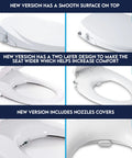 Comparison of old and new Dual Nozzle Manual Bidet Toilet Seat For Elongated Toilets with soft close lid features.