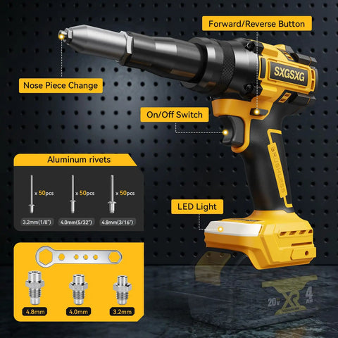 Cordless Rivet Gun for DeWalt 20V Max Battery Tool Only Bare Tool With Brushless Motor Lightweight Ergonomic Grip features view