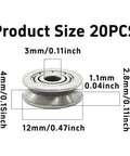 20 Pack Rock Solid V Groove Ball Bearing Pulleys feature sealed carbon steel with 12mm outer width and 3mm inner hole.