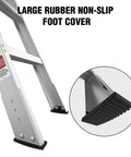 10 Foot Aluminum Attic Ladder With Pull Down System For 54 Inch Wide By 22.5 Inch Opening Non Slip Foot Mats Fits 7 Foot 8 Inch To 10 Foot 3 Inch Ceilings Beefy Heavy Duty 350 Pound Capacity, close-up of non-slip rubber foot cover