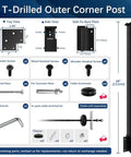 T-Drilled Outer Corner Post dimensions and components for Rock Solid Black Stainless Steel Outer Corner Cable Railing Post For 36 Inch Exterior Deck Systems T304 Metal Fixed Top Bracket With Built In Terminal And Slick Cable Grommet.